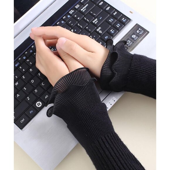 Black Faux Collar & Cuffs Set Chiffon Victorian Style Women's Accessories - Picture 4 of 4